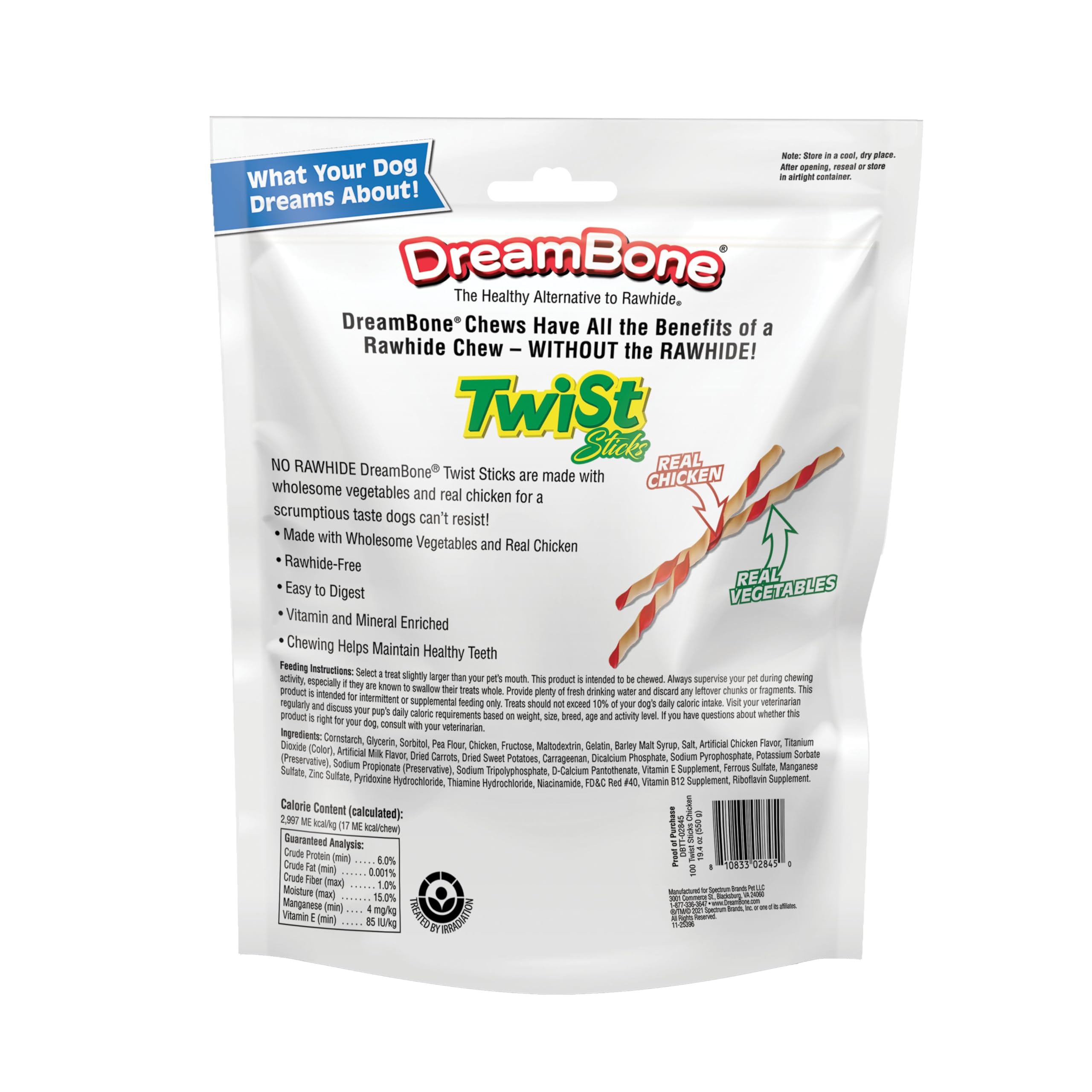 DreamBone close-up of a twist stick emphasizing real chicken flavor