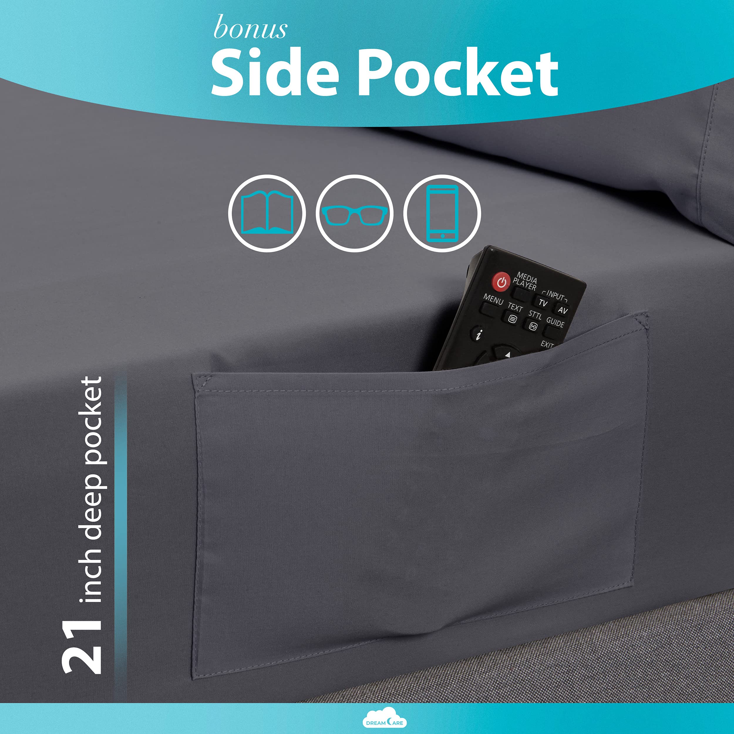 DREAMCARE bolsillo lateral en la sábana ajustable para guardar objetos pequeños