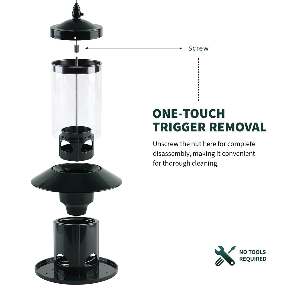 Dreamdrawer feeder hanging with scale comparison to show compact outdoor fit