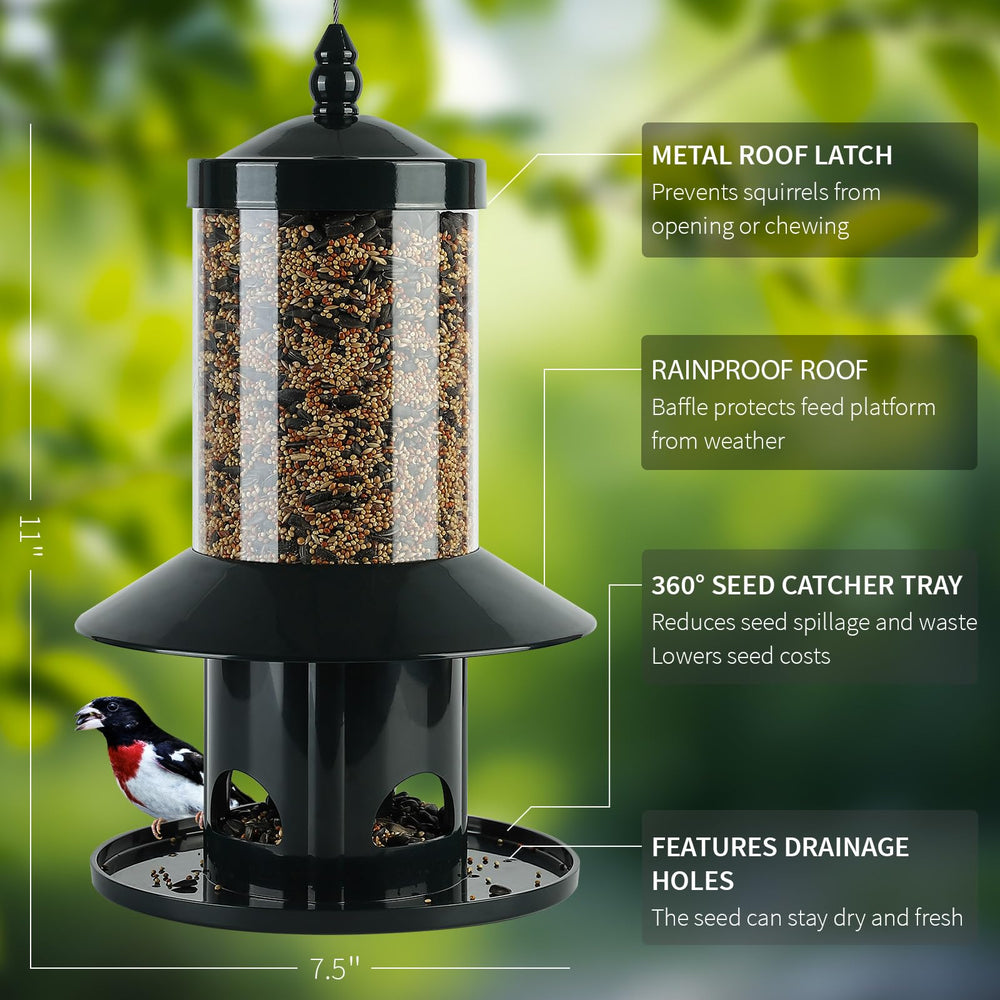 Dreamdrawer seed ports closing under weight to block squirrels and preserve seed