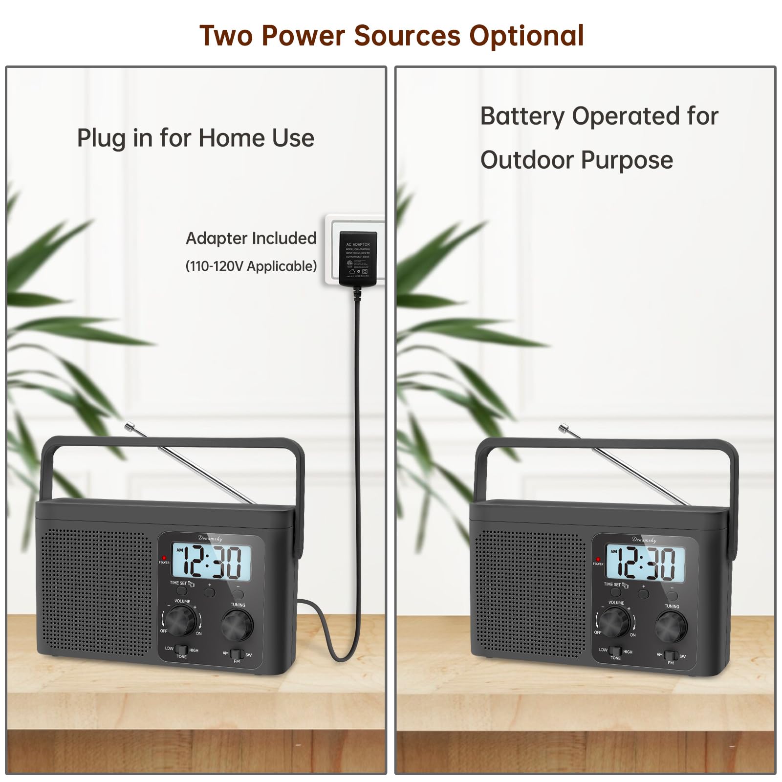 DreamSky radio en uso al aire libre con pilas, ideal para camping