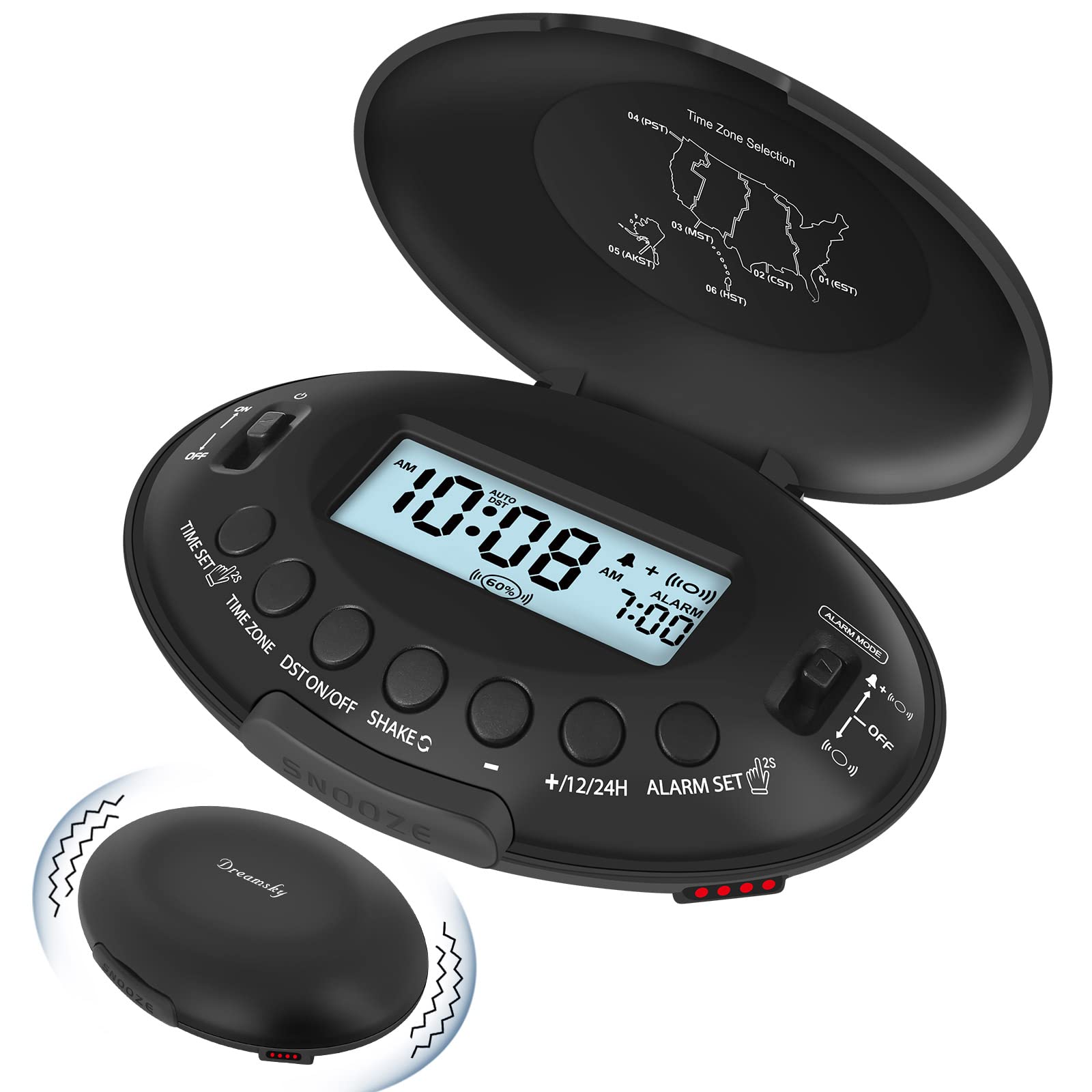 DreamSky dispositivo frontal con alarma visible y diseño compacto beneficio despertar fiable