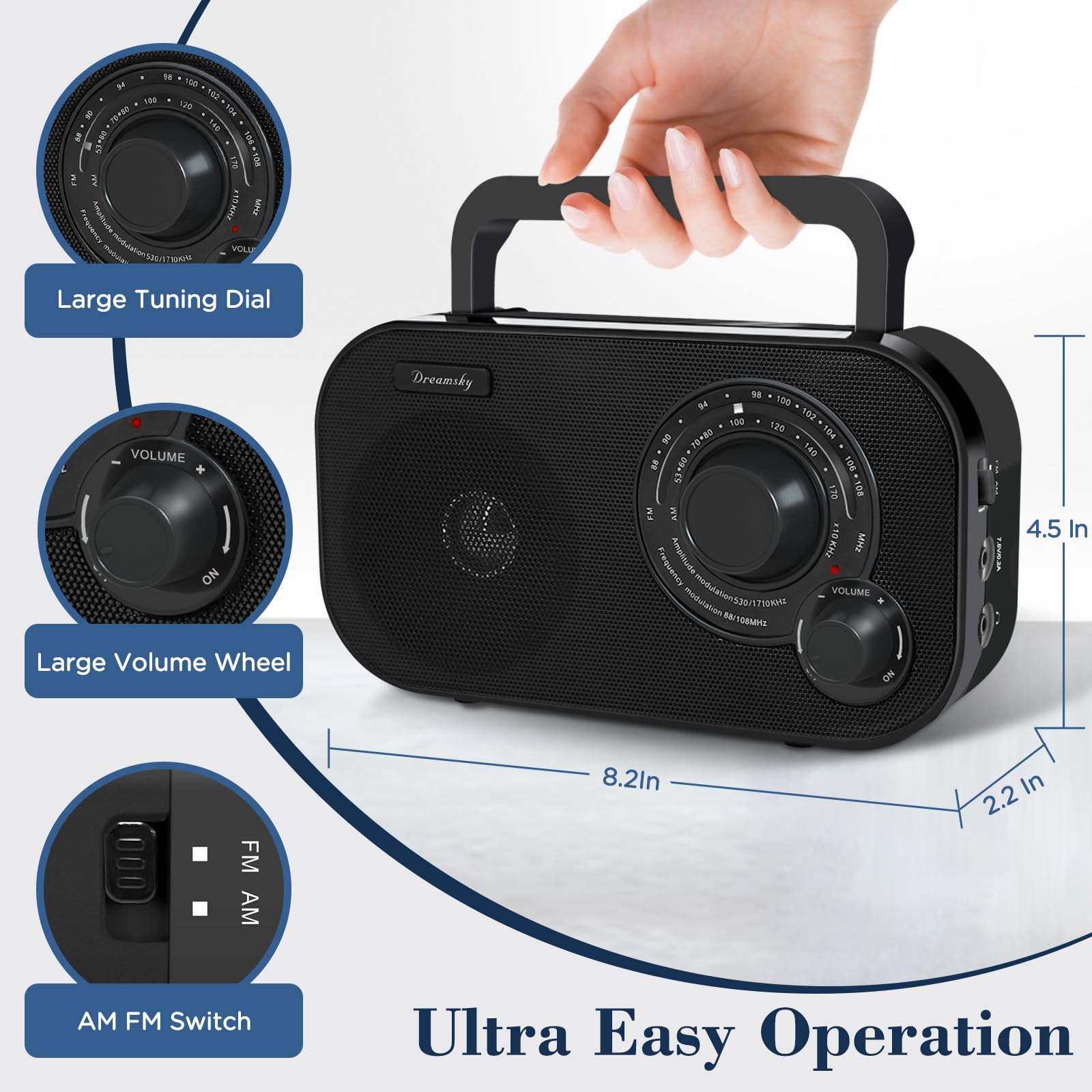 DreamSky vista lateral con adaptador AC conectable para uso doméstico estable