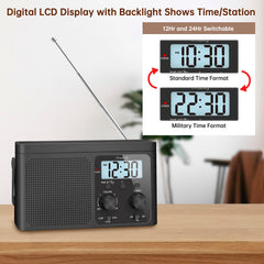DreamSky pantalla LCD iluminada mostrando hora y frecuencia, lectura fácil