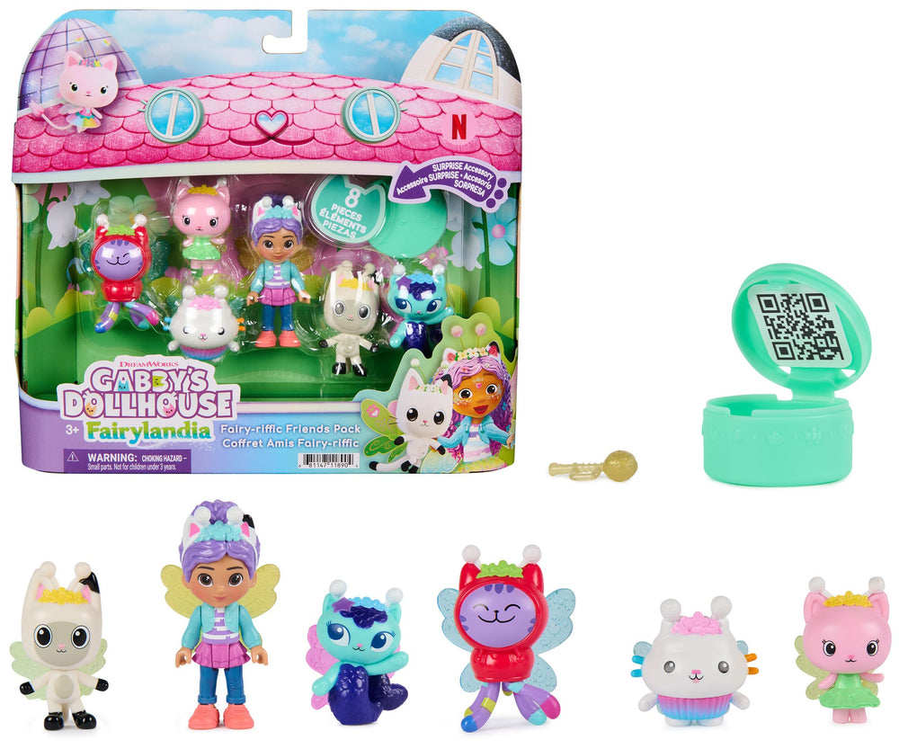 DREAMWORKS GABBY'S DOLLHOUSE frente del paquete mostrando las seis figuras listo para jugar