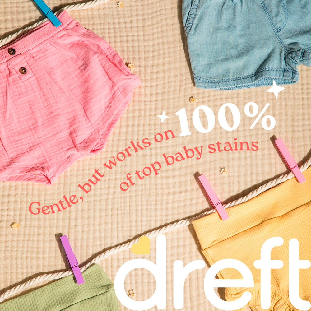 Dreft etiqueta con ingredientes destacando fórmula sin lejía ni colorantes