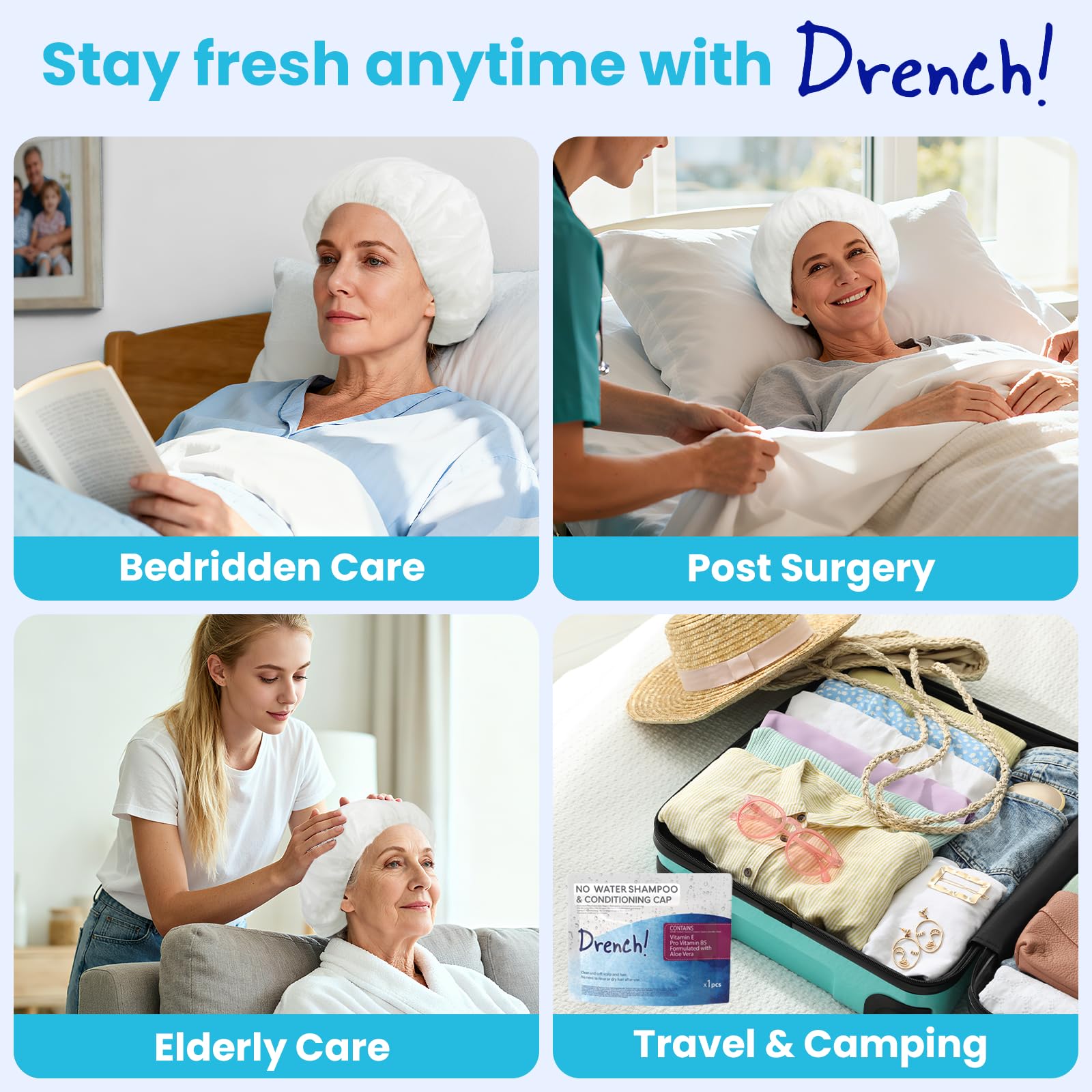Drench! Medical cabello limpio y manejable tras usar el gorro sin enjuague