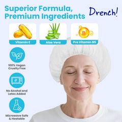 Drench! Medical gorro en uso por un cuidador, facilita higiene sin baño
