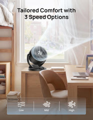 DREO primer plano de las aspas con diseño WingBoost, mayor alcance de aire