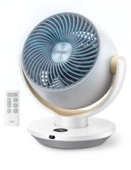 DREO front view of table fan showing compact design and strong airflow benefit