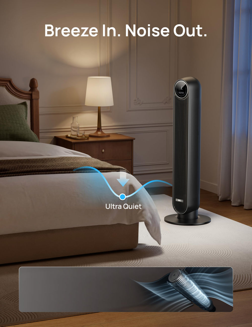 DREO tower fan touch panel and remote for easy quick controls and convenience