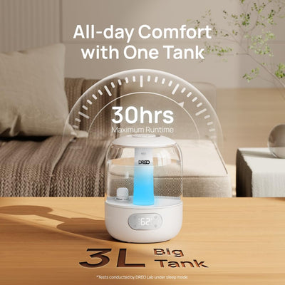 DREO humidificador en dormitorio ambientado mejora confort y relax