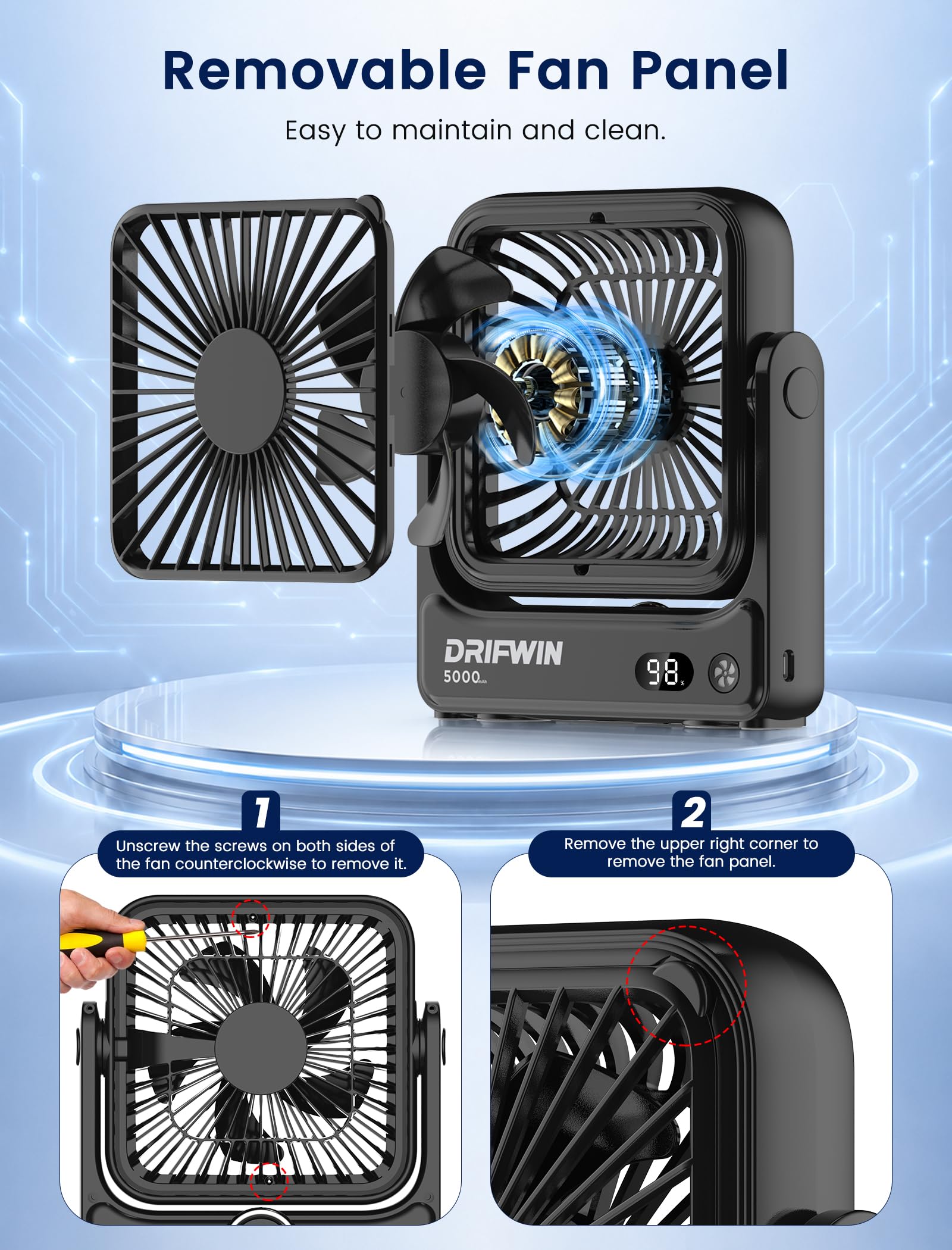 DRIFWIN ventilador junto a objetos para comparar su tamaño compacto