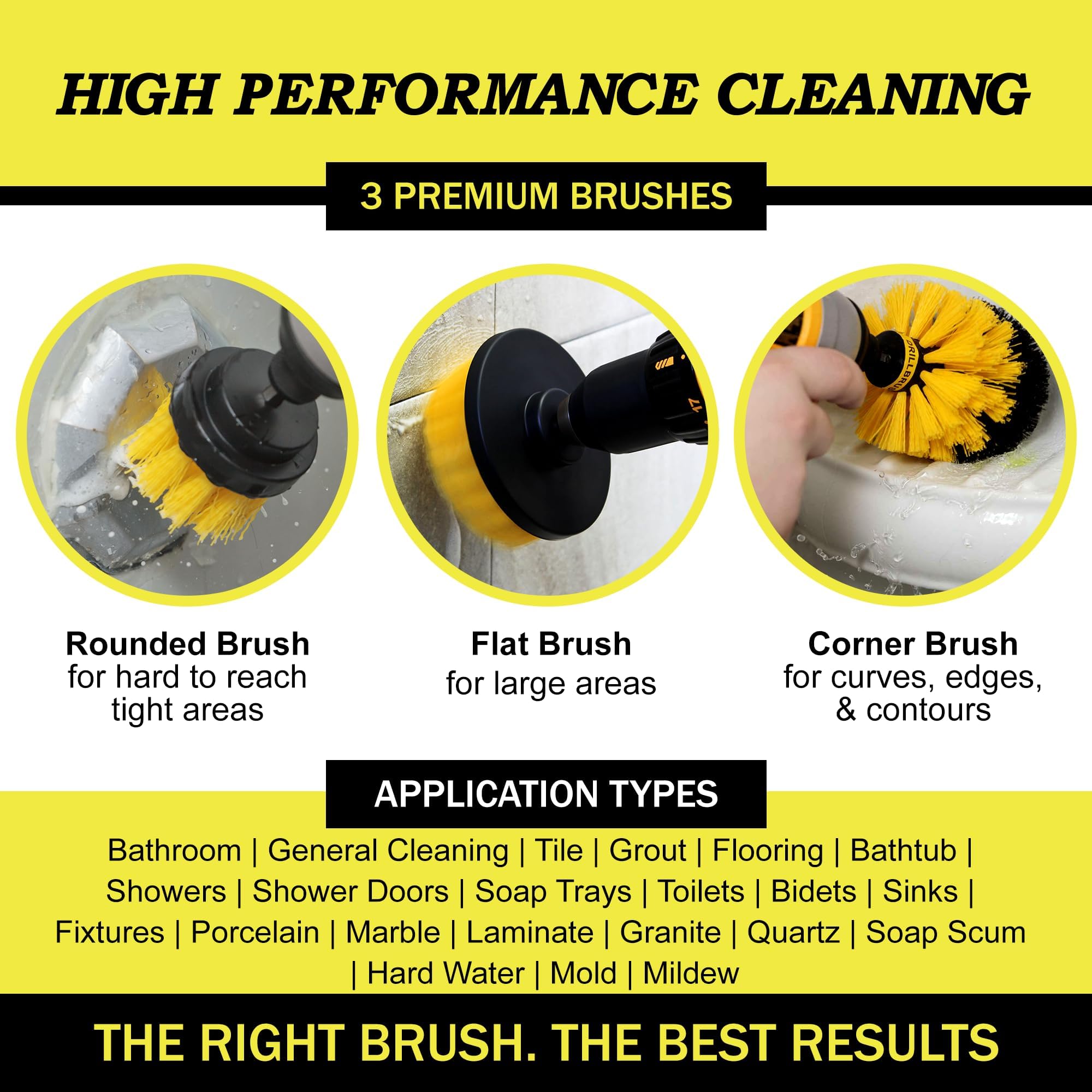 Drillbrush en uso limpiando azulejos de ducha con menos esfuerzo
