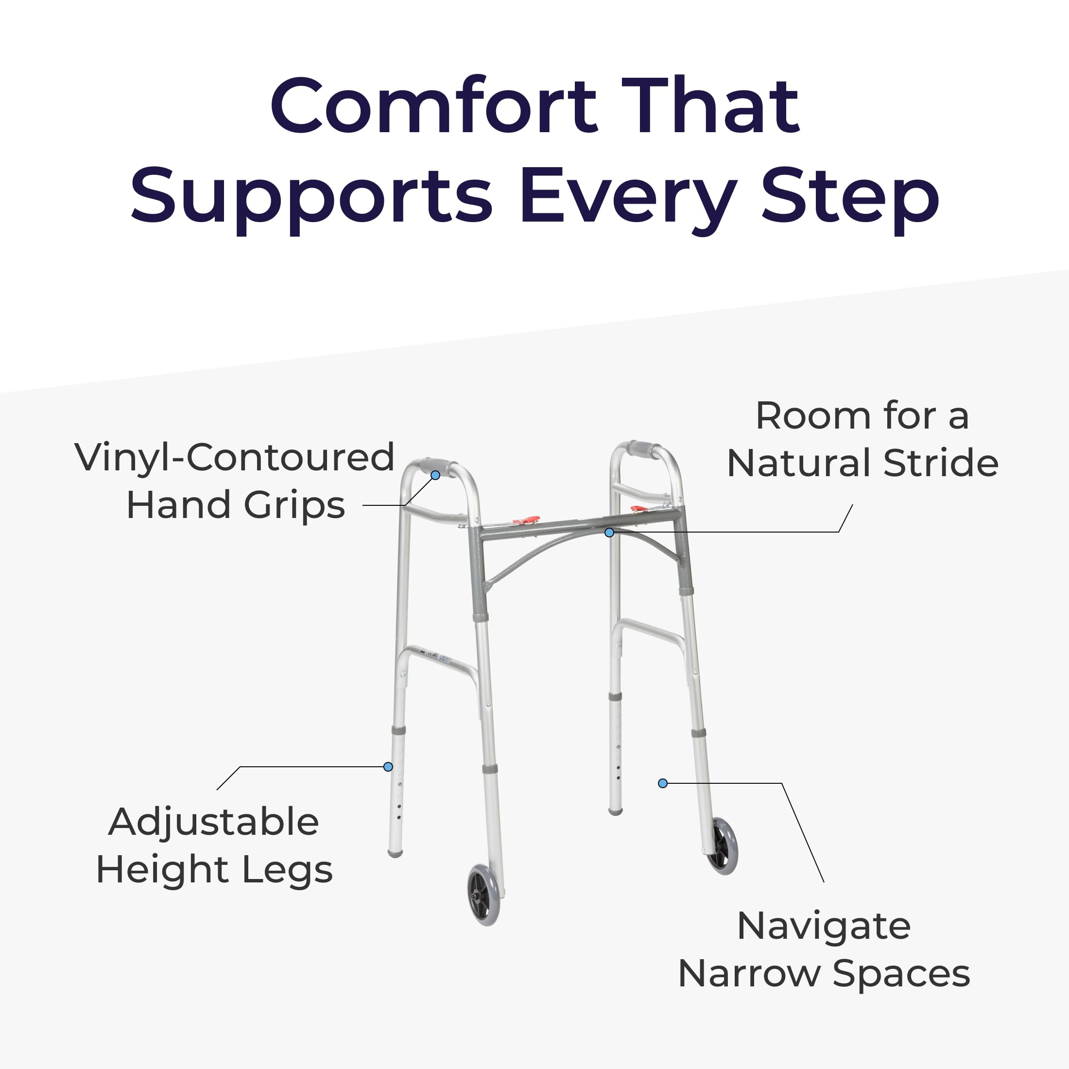 Drive Medical detail of 5-inch front wheel ensuring smooth rolling across floors