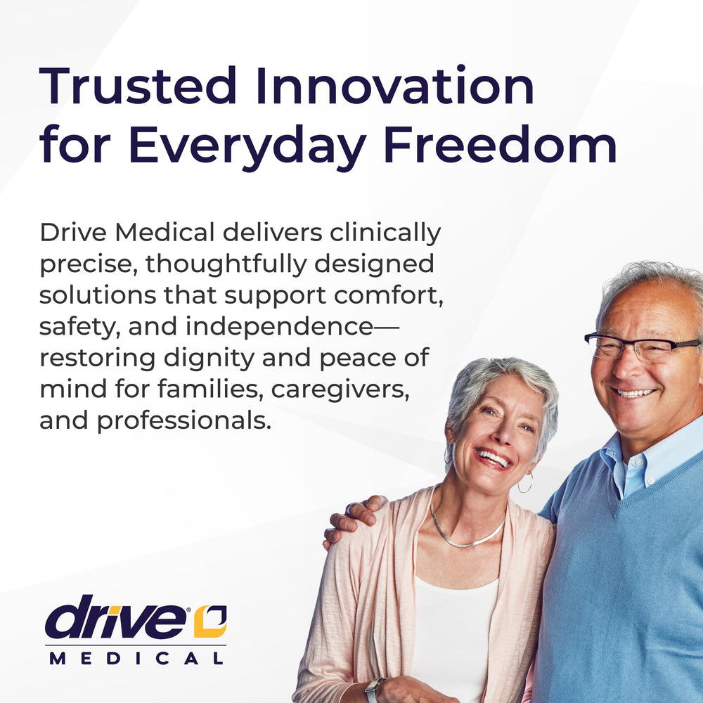 Drive Medical etiqueta y materiales indicando construcción resistente y duradera