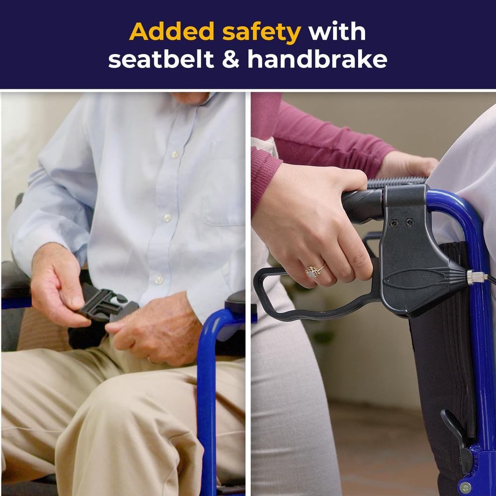 Drive Medical chair in use outdoors illustrating caregiver control and mobility benefit