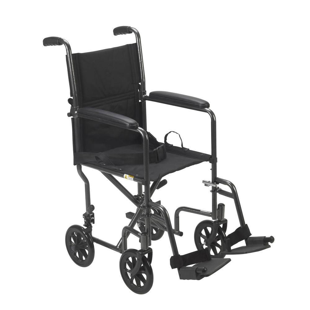 Drive Medical vista frontal de la silla mostrando plegado fácil y portabilidad