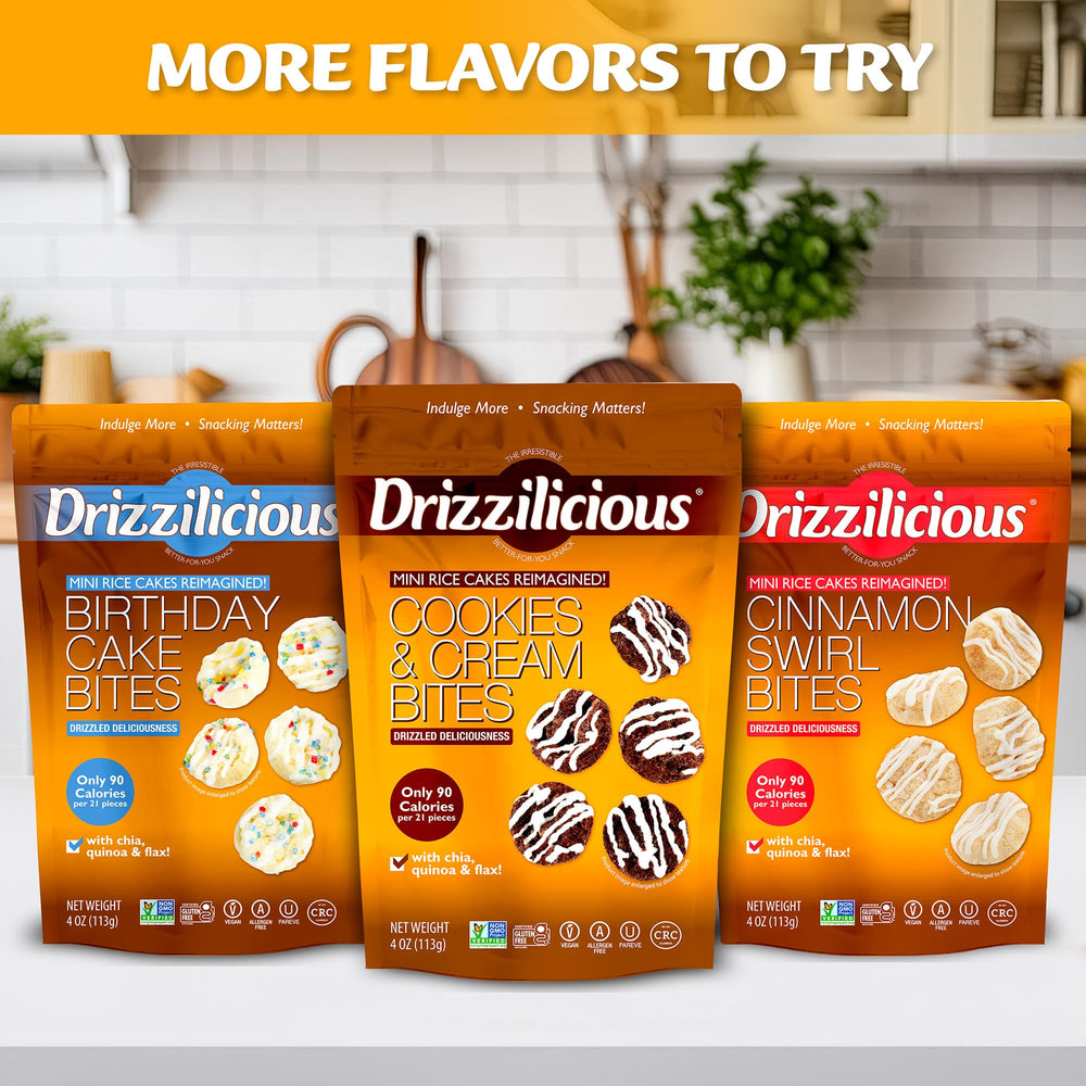 Drizzilicious caja variada abierta con paquetes individuales visibles y ordenados
