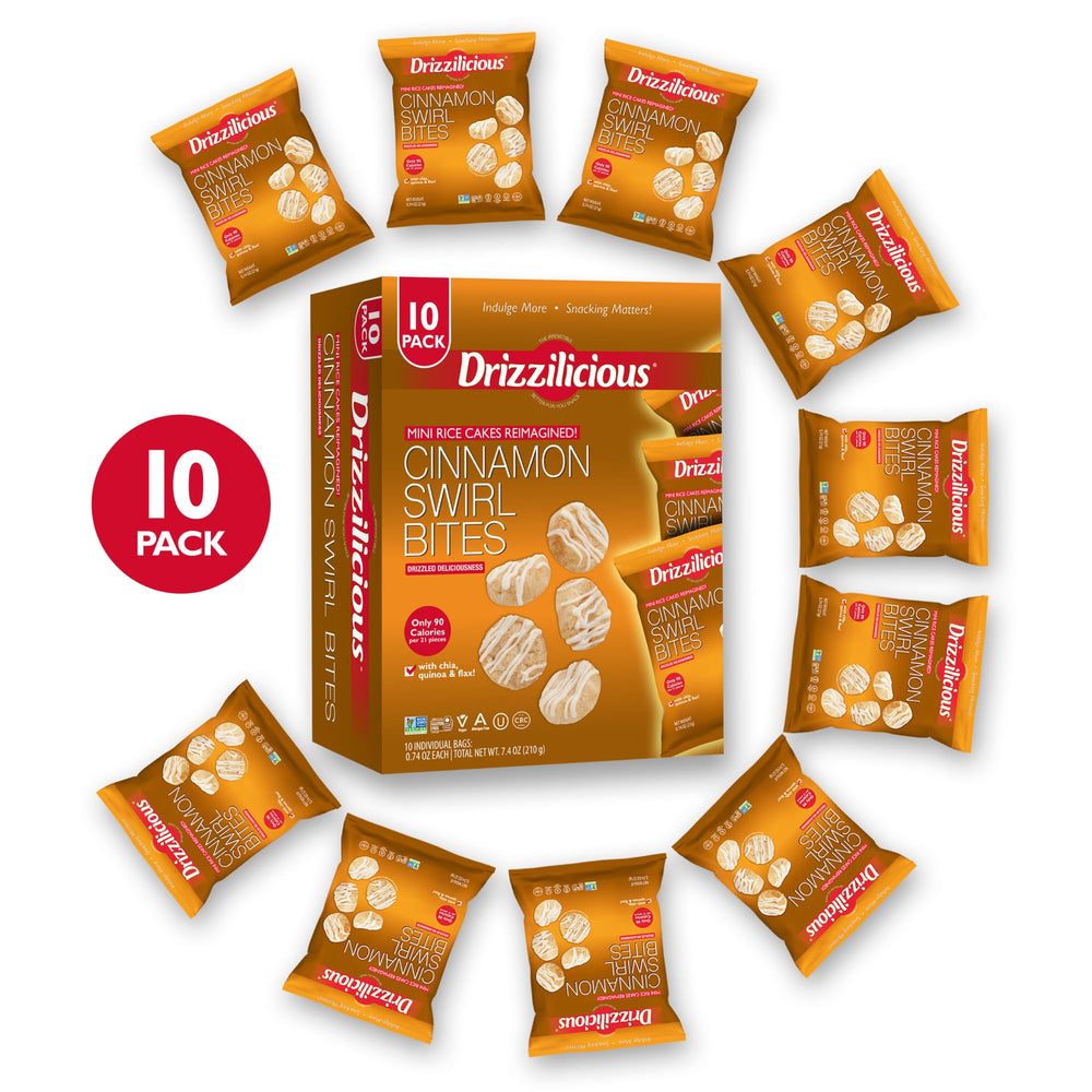 Drizzilicious bolsa abierta con mini rice cakes listos para comer