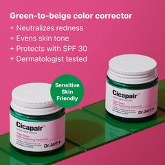 Dr.Jart+ textura cremosa verde transformándose a beige con acabado uniforme