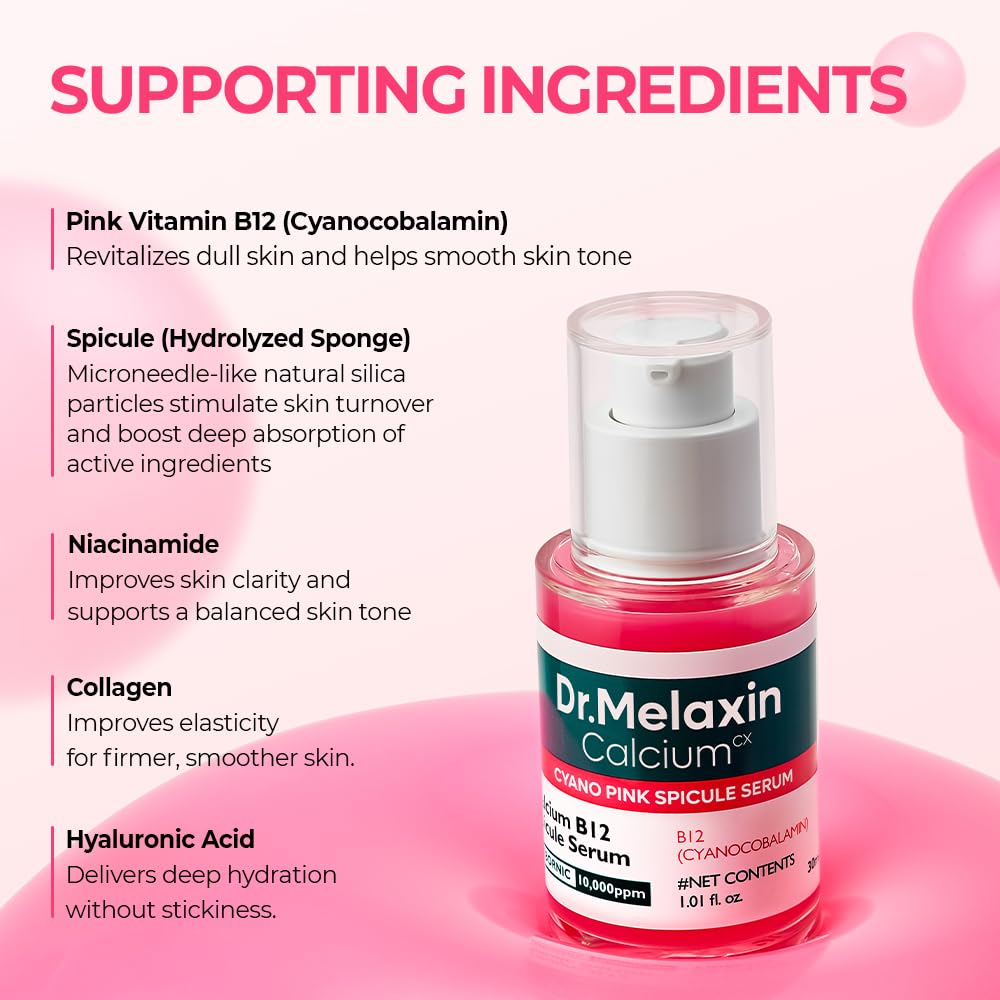 Dr.Melaxin etiqueta con ingredientes clave como niacinamida y B12