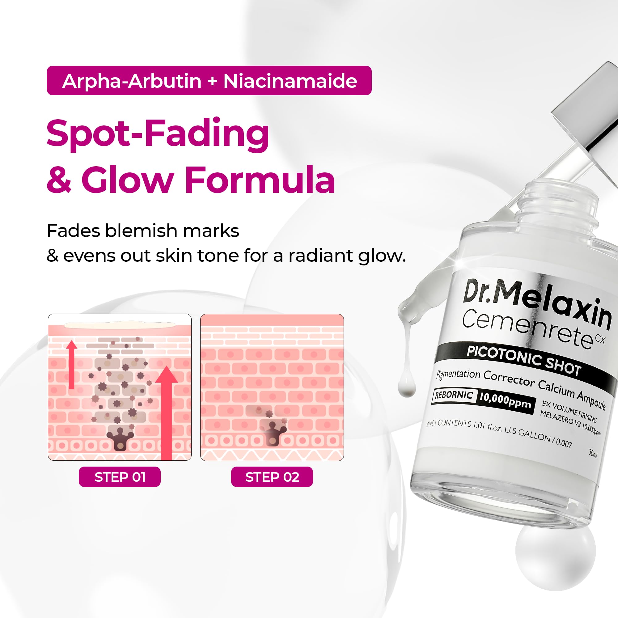 Dr.Melaxin serum en mano demostrando dosificación precisa y ligereza