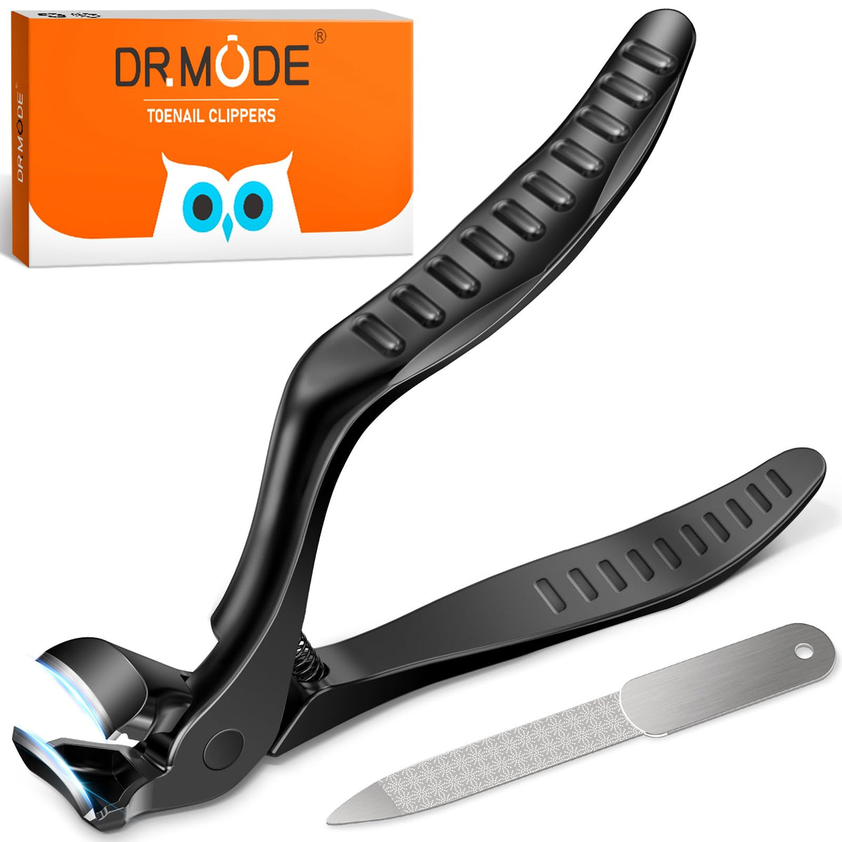 DRMODE cortaúñas frontal mostrando diseño y agarre, comodidad al recortar