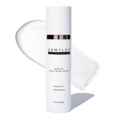 DRMTLGY envase frontal mostrando protección facial ligera y acabado claro