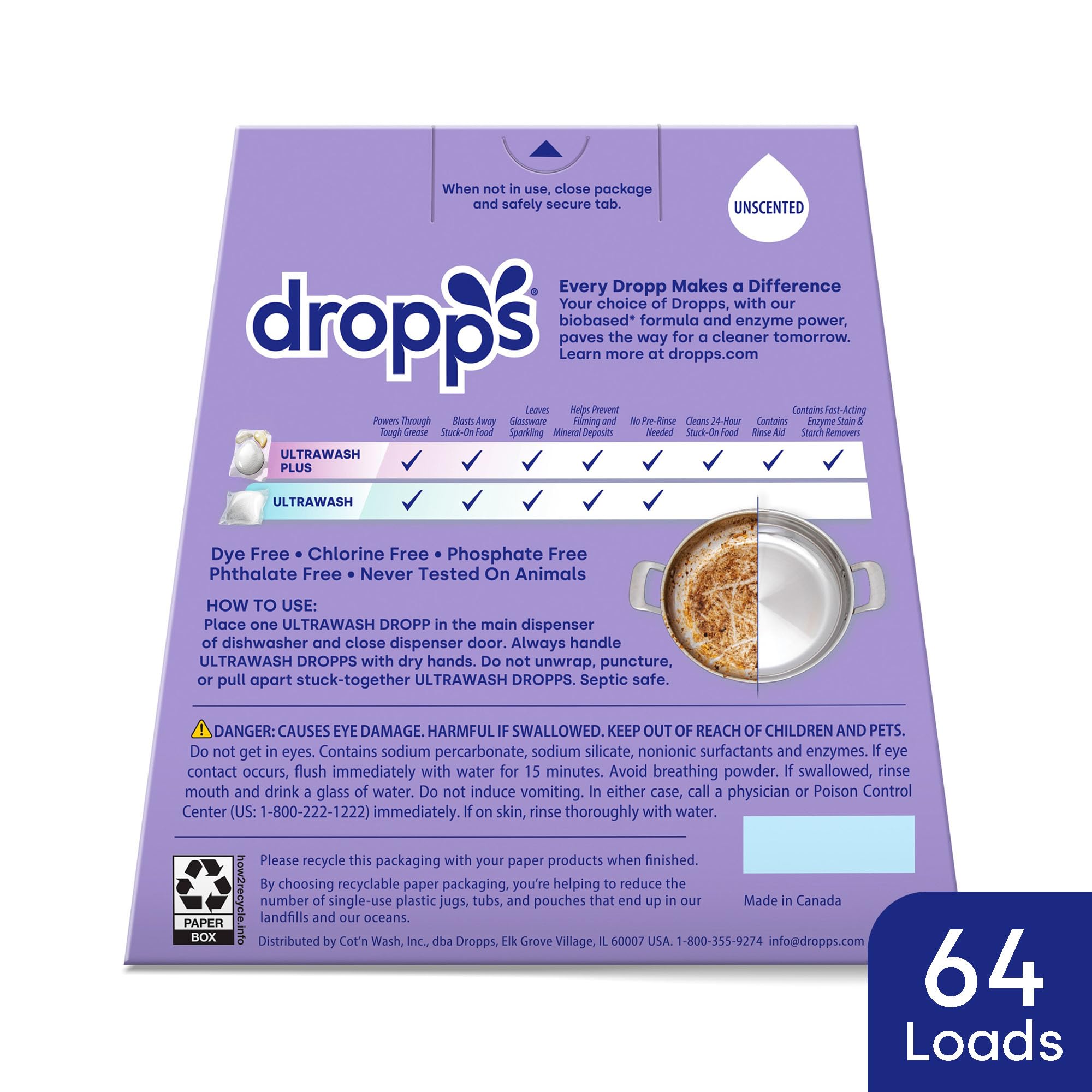 dropps varias cápsulas en recipiente de agua mostrando disolución eficiente