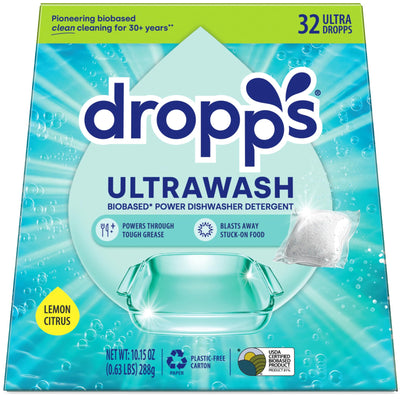 dropps paquete frontal Limón Citrus mostrando diseño y beneficio ecológico