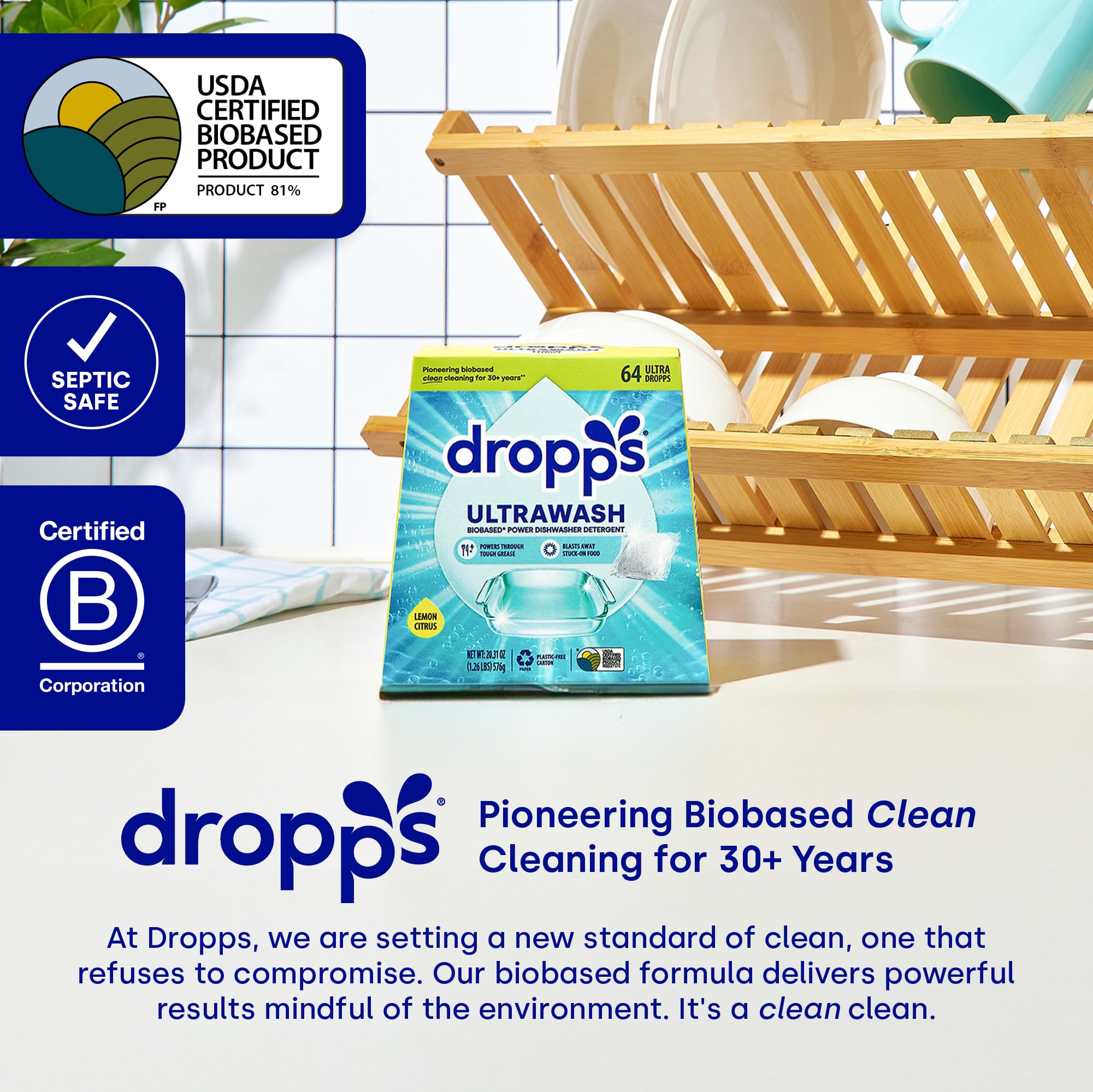 dropps empaque ecológico sin plástico destacando sostenibilidad