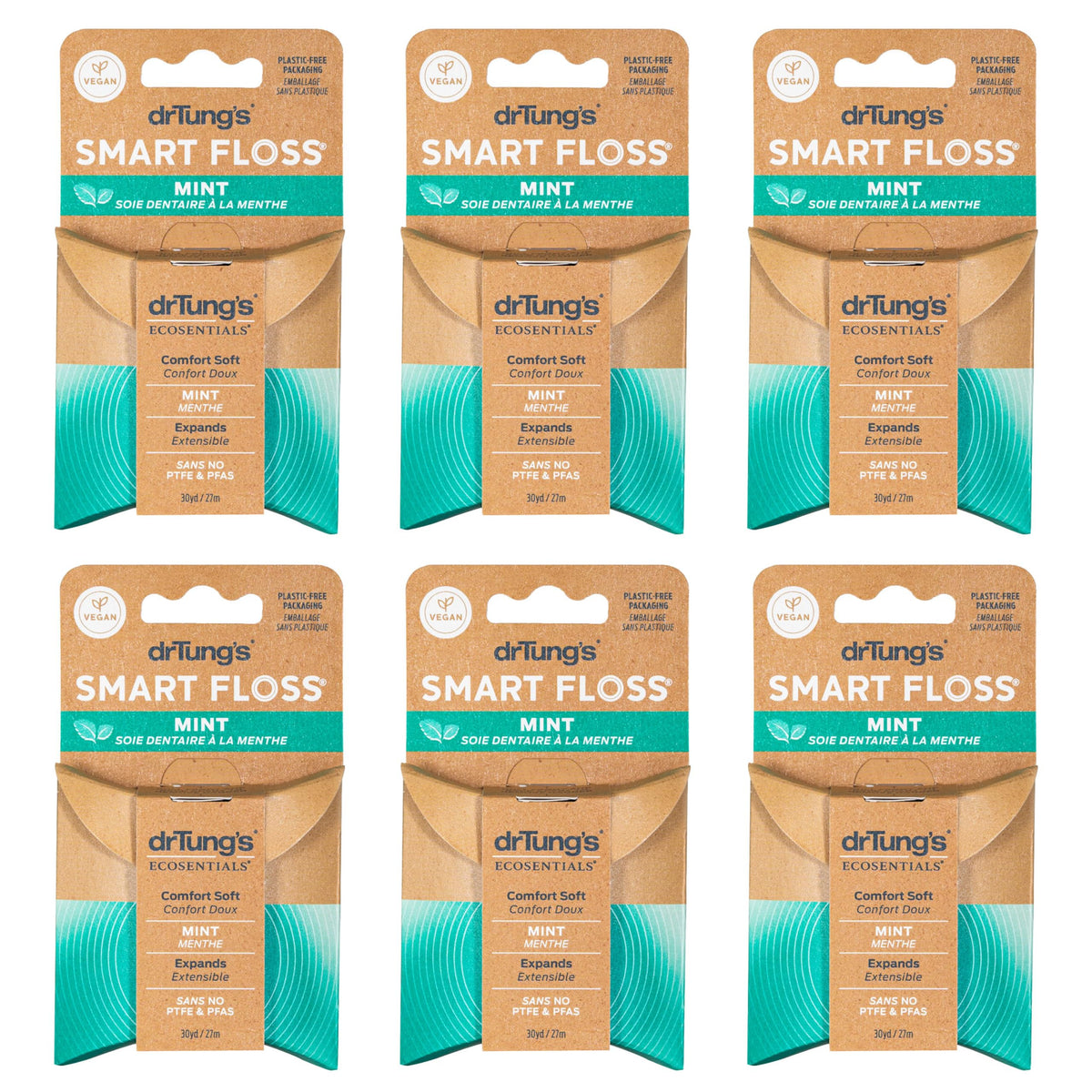 drTung's empaque frontal del pack de 6 que destaca frescura y naturalidad