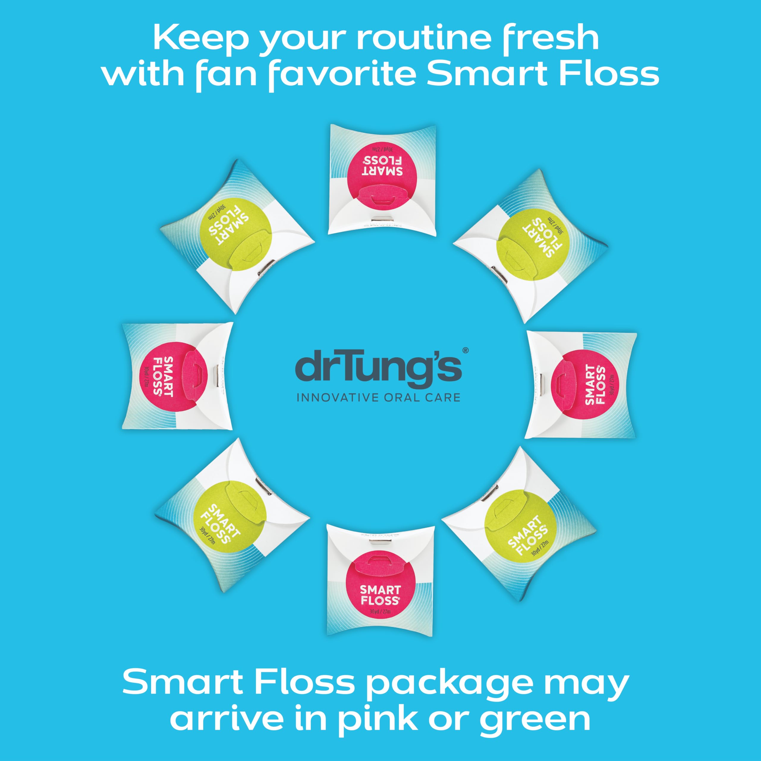 drTung's floss next to travel bag showing compact size and portability