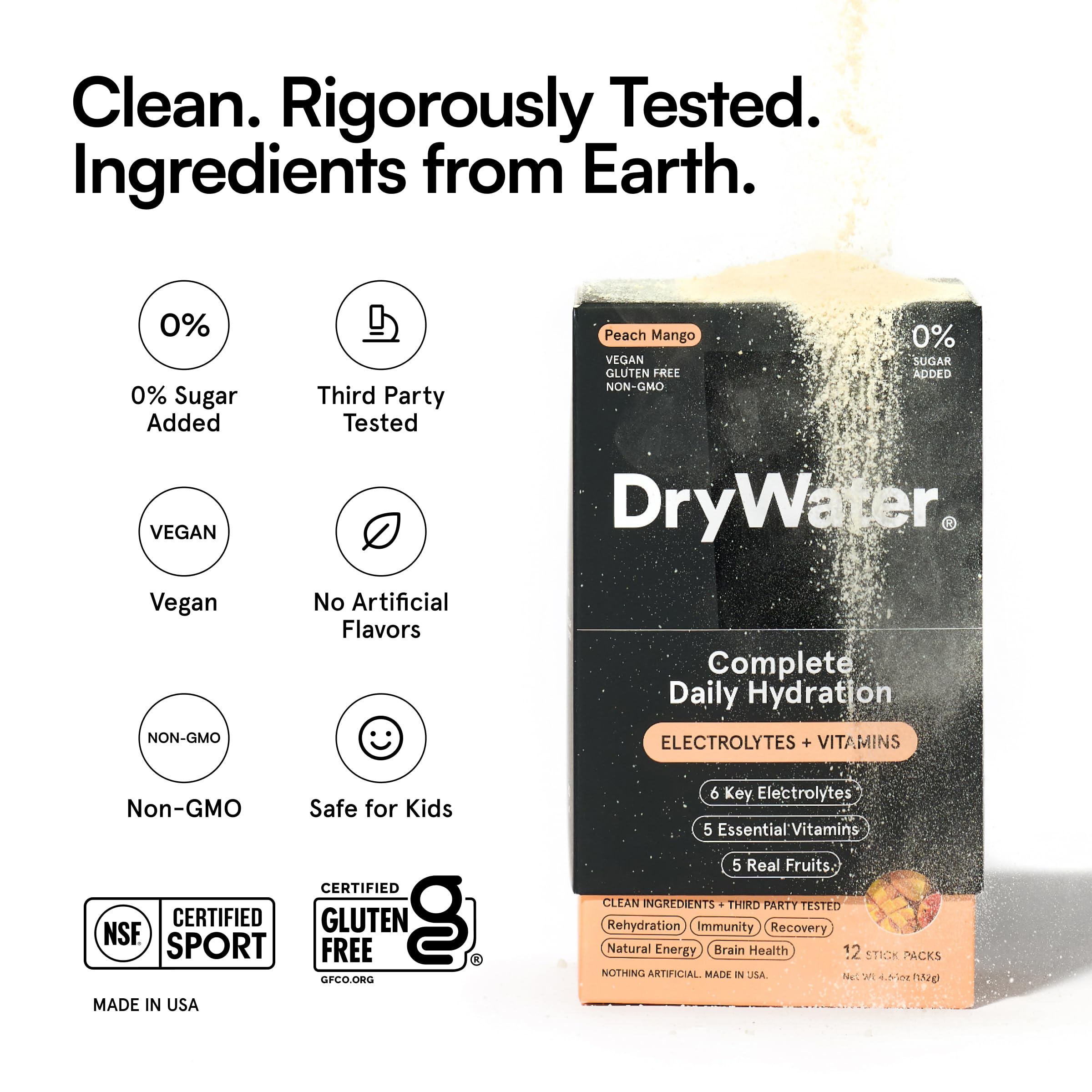 DryWater polvo mezclándose en agua demostrando disolución rápida y clara