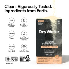 DryWater polvo mezclándose en agua demostrando disolución rápida y clara