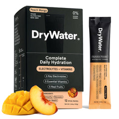 DryWater paquete delantero Peach Mango con diseño claro y beneficios visibles
