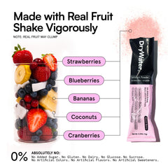 Polvo de frutas DryWater cerca que destaca ingredientes reales y sabor natural