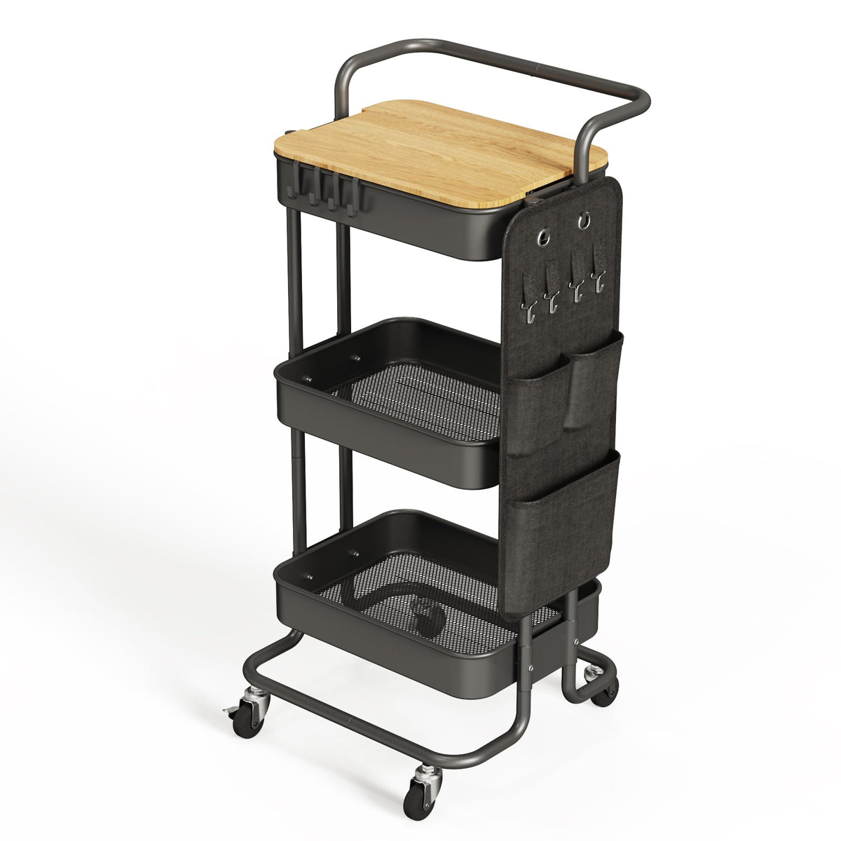 DTK carrito tres niveles frontal mostrando capacidad y acabado negro