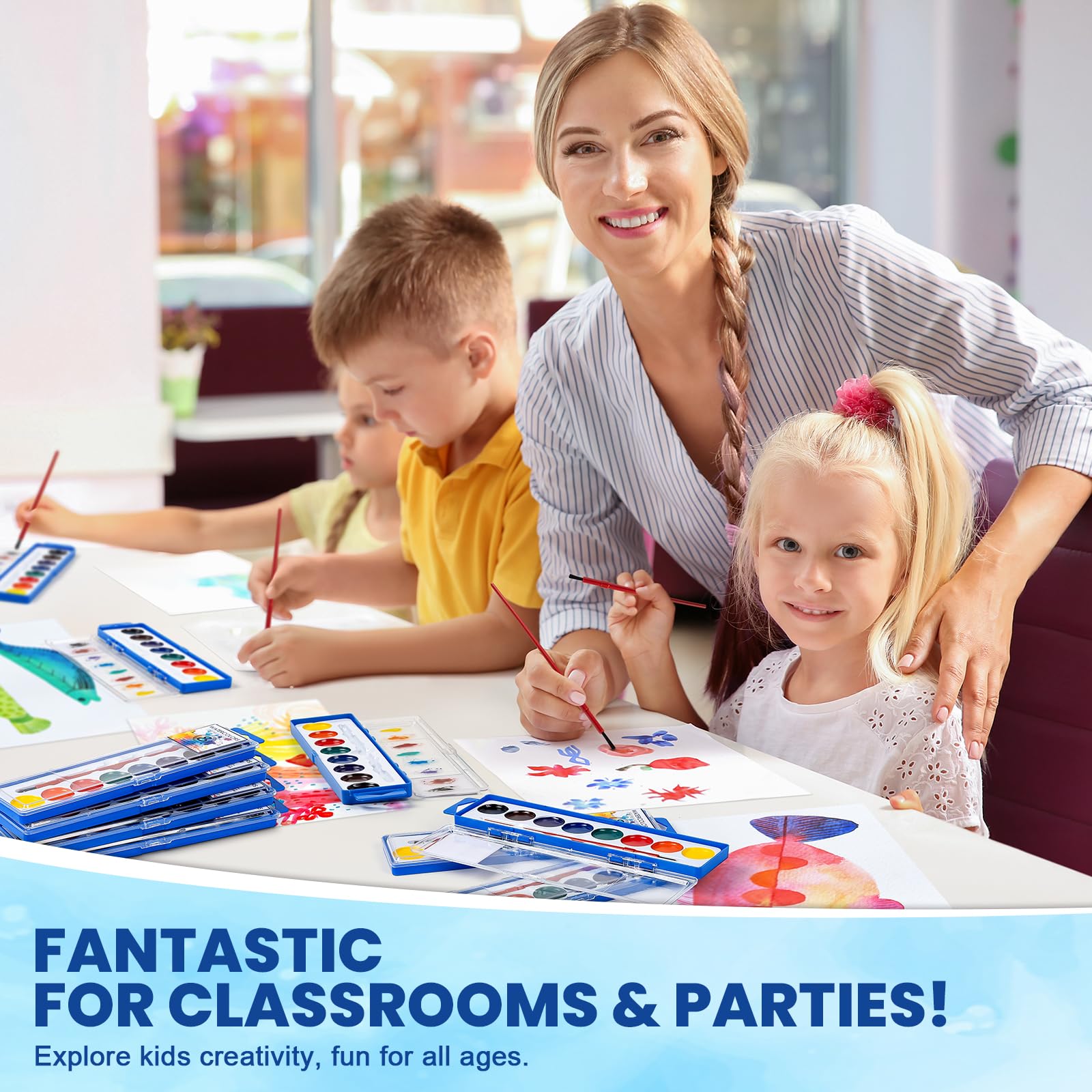 Duchong stacked boxes in a classroom setting, bulk quantity ready for parties and group lessons