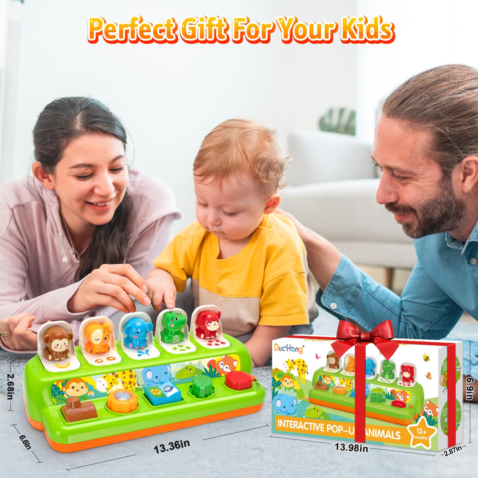 Duchong juguete entre decoración de cumpleaños mostrando opción de regalo ideal