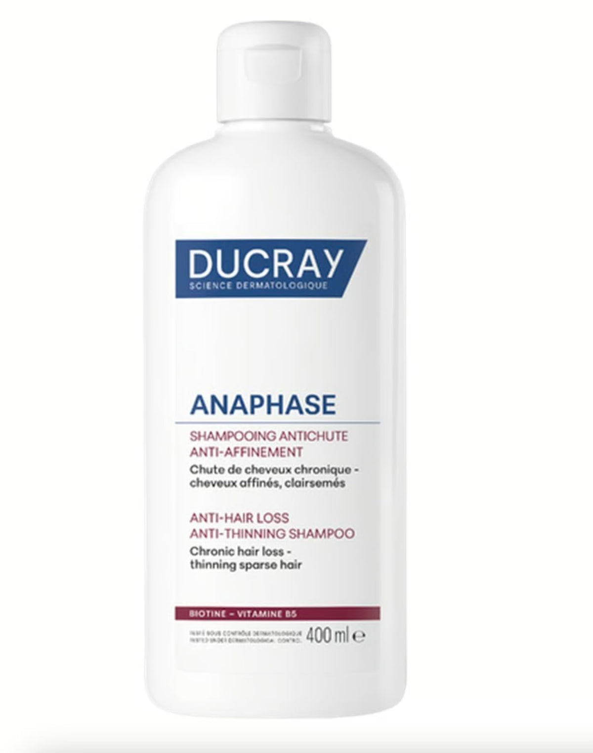Ducray Anaphase frontal del envase mostrando tamaño y presentación, aporta confianza