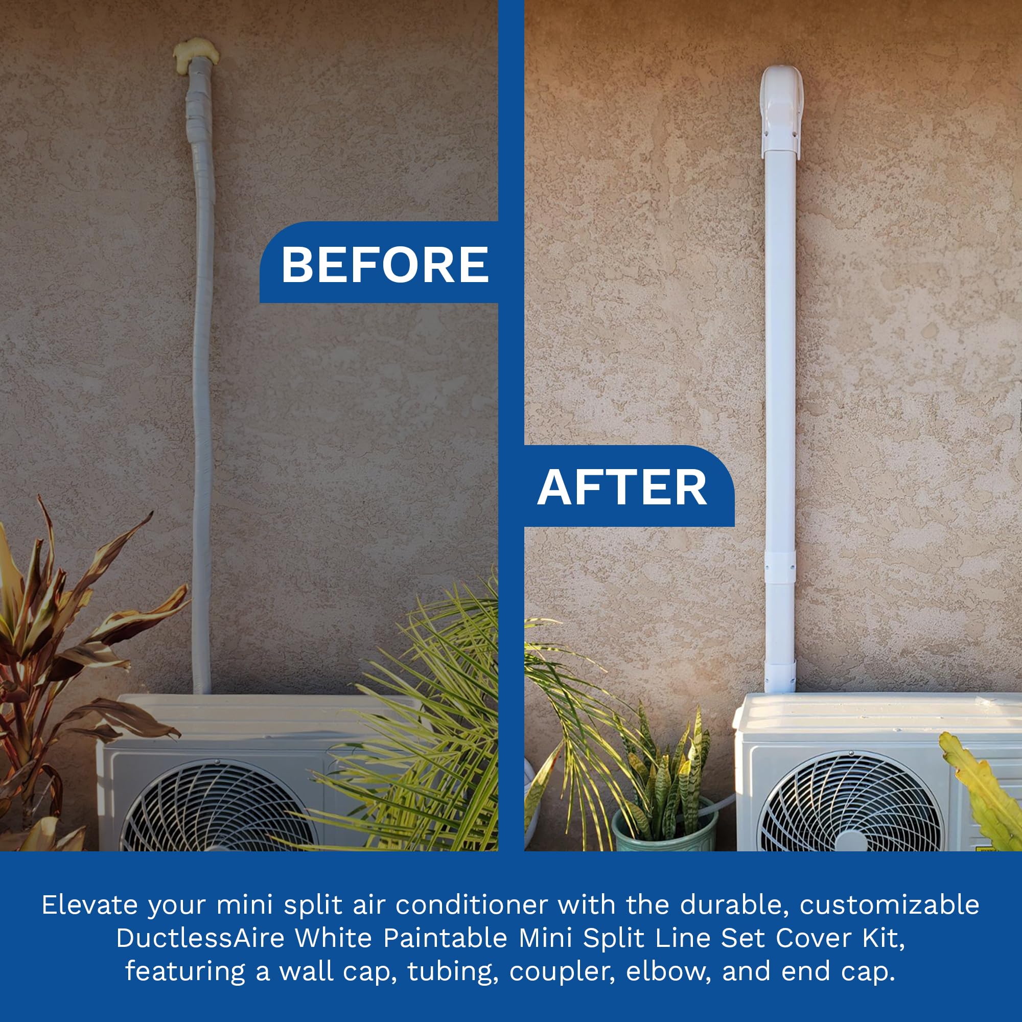 DuctlessAire wall cap instalado en pared para un paso limpio y protegido