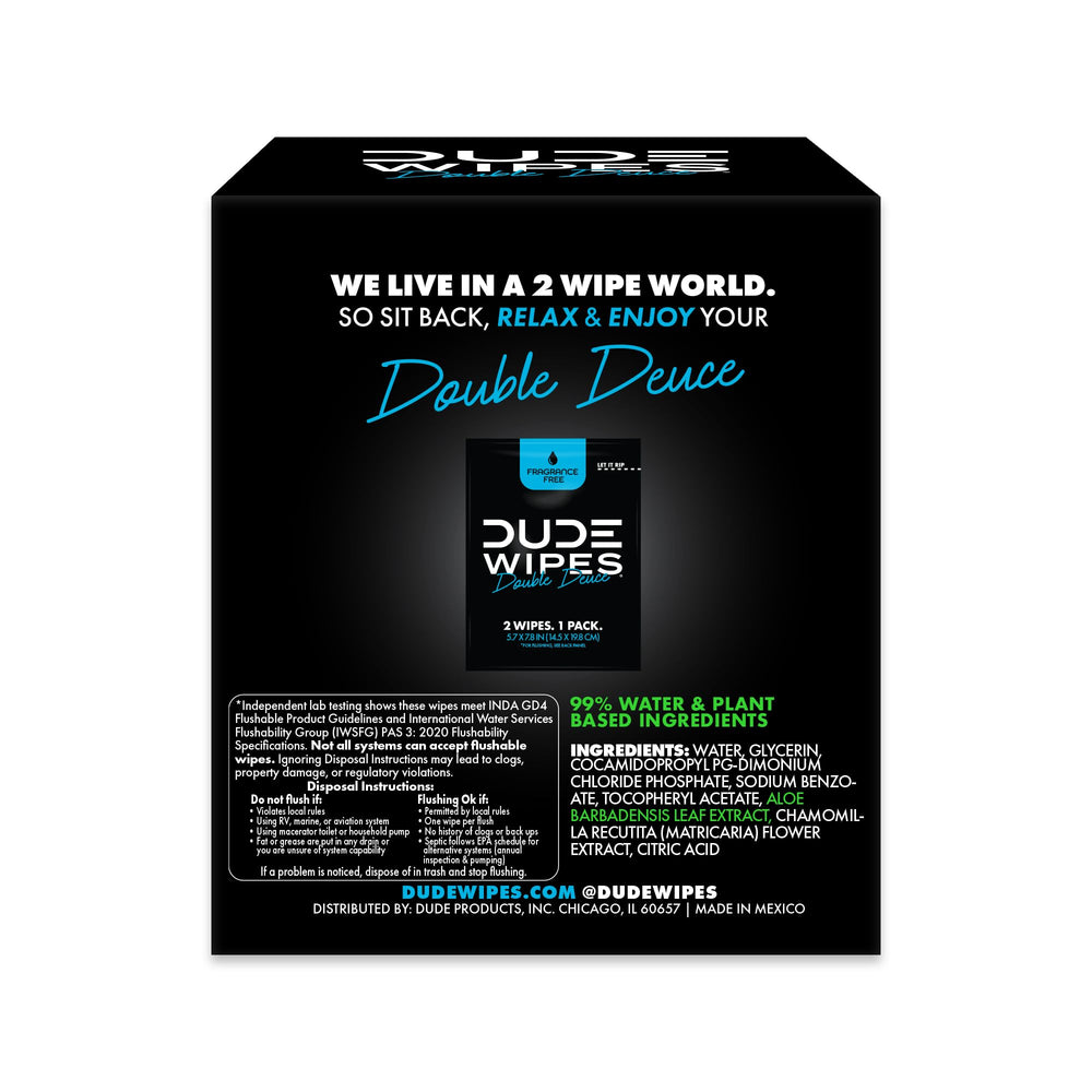 DUDE Wipes en mochila y escenario lifestyle destacando portabilidad y frescura