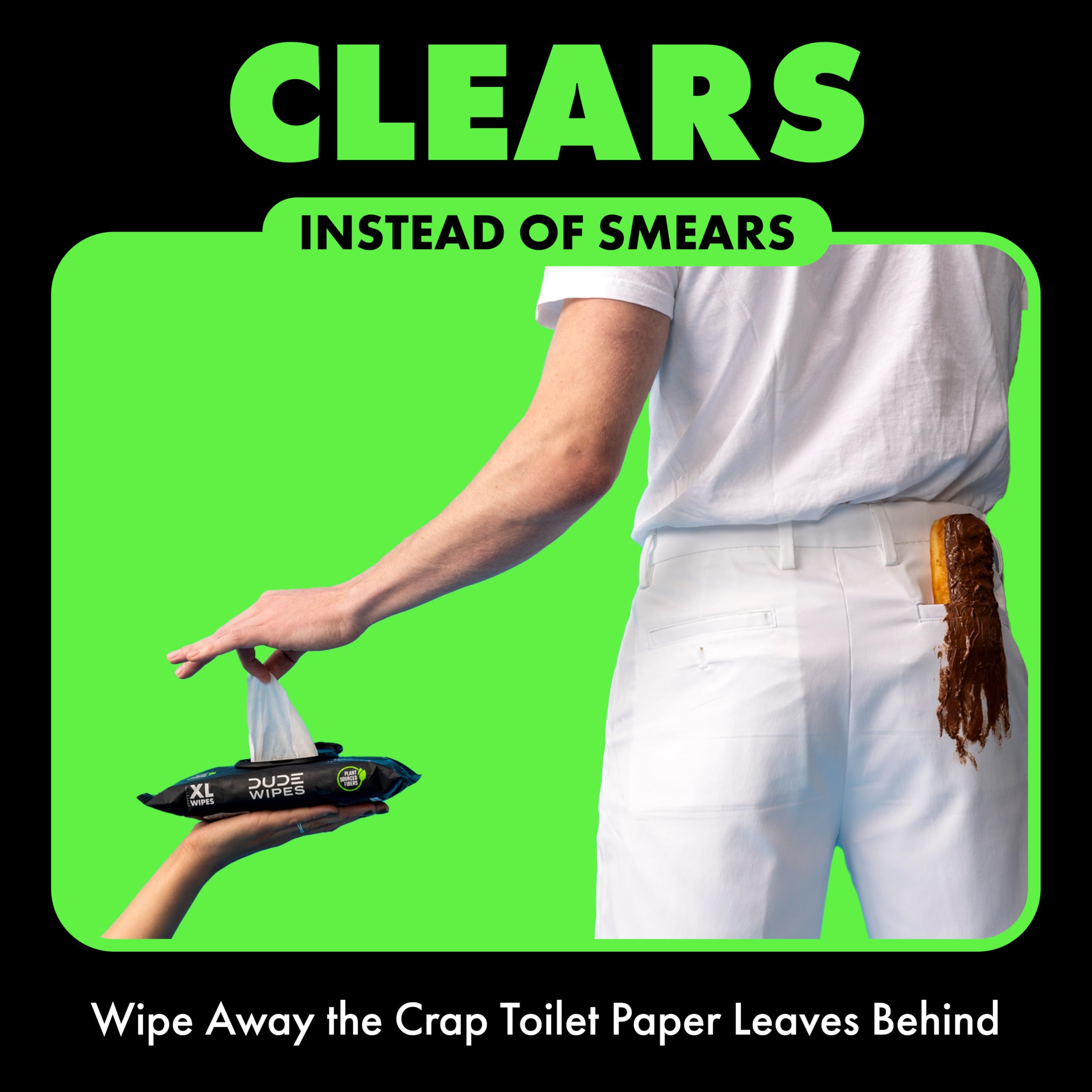 DUDE Wipes comparación tamaño con rollo de papel para escala visual