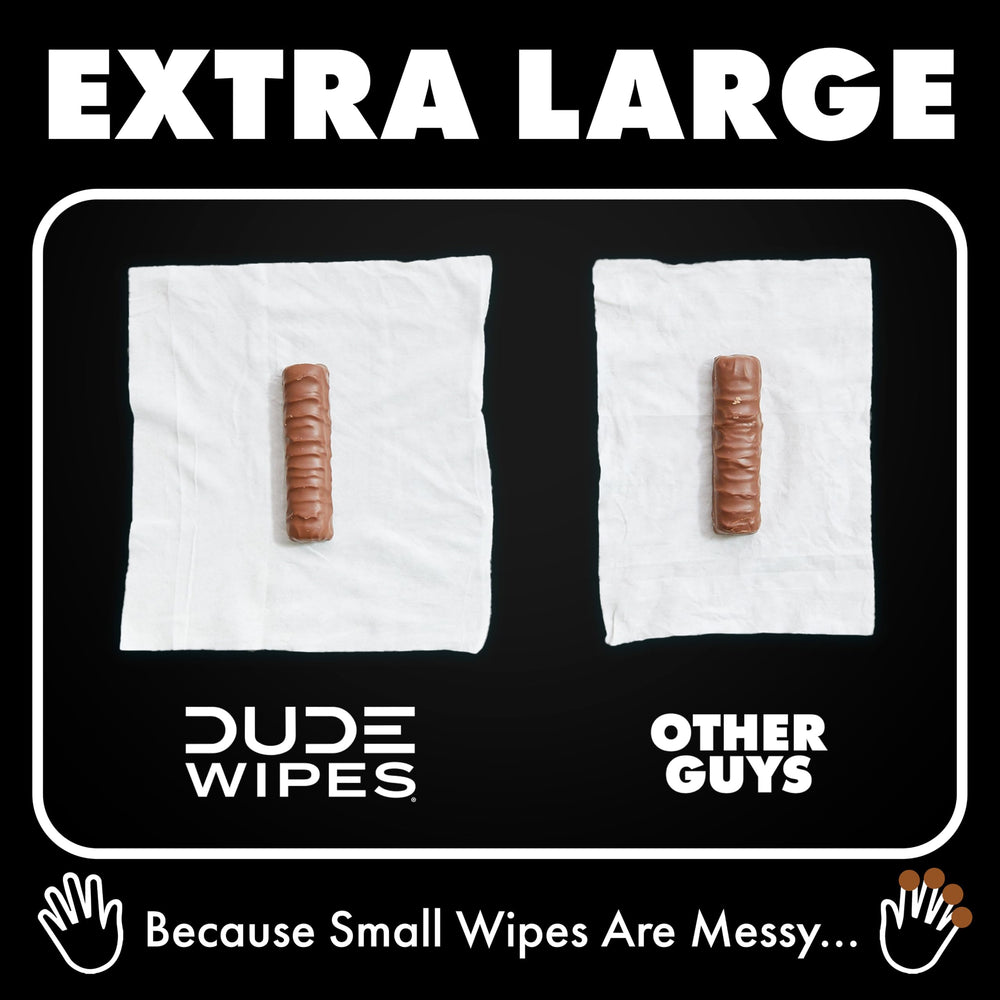 DUDE Wipes comparación de tamaño con papel higiénico para mejor cobertura