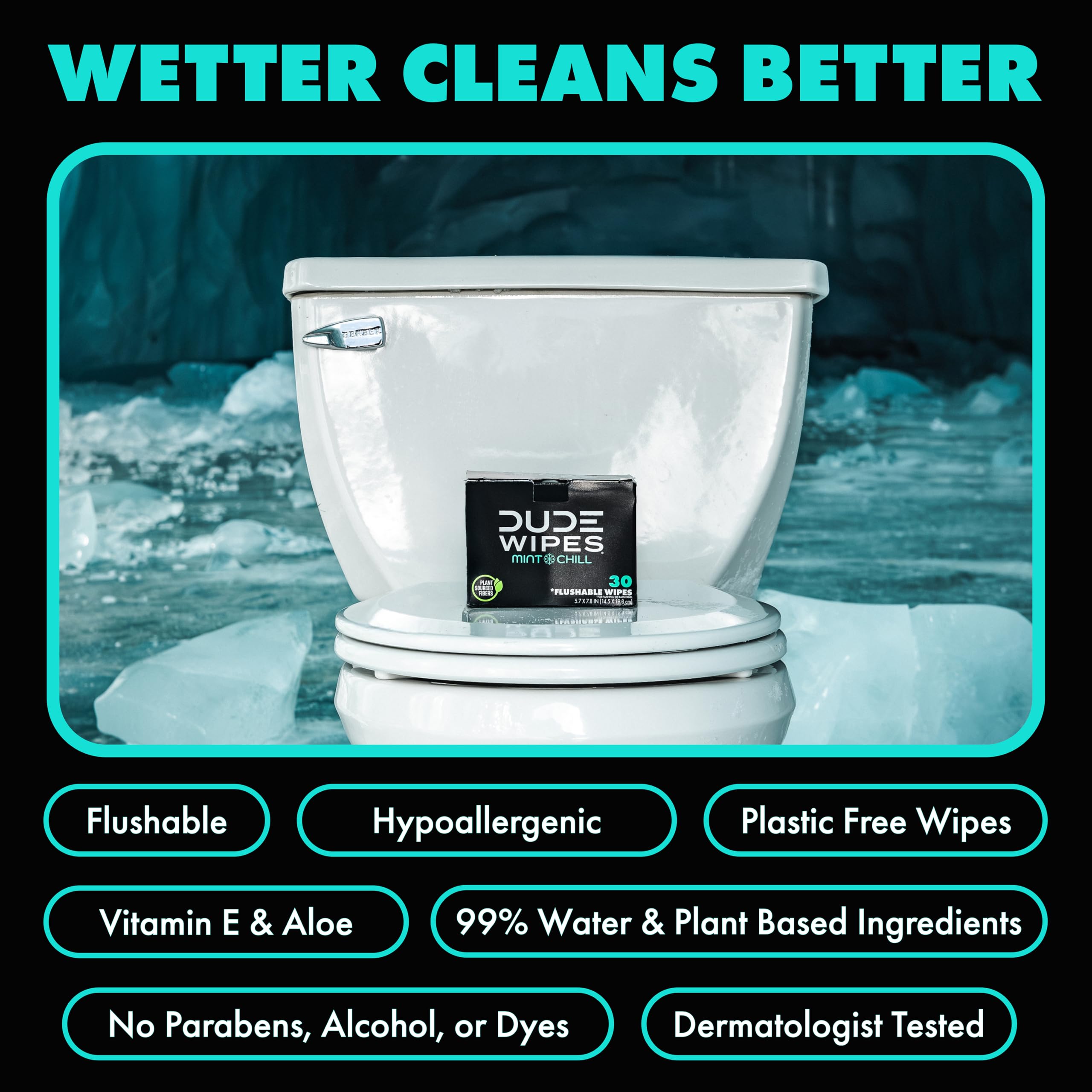 DUDE Wipes etiqueta con ingredientes como menta y aloe vera, transparencia y confianza