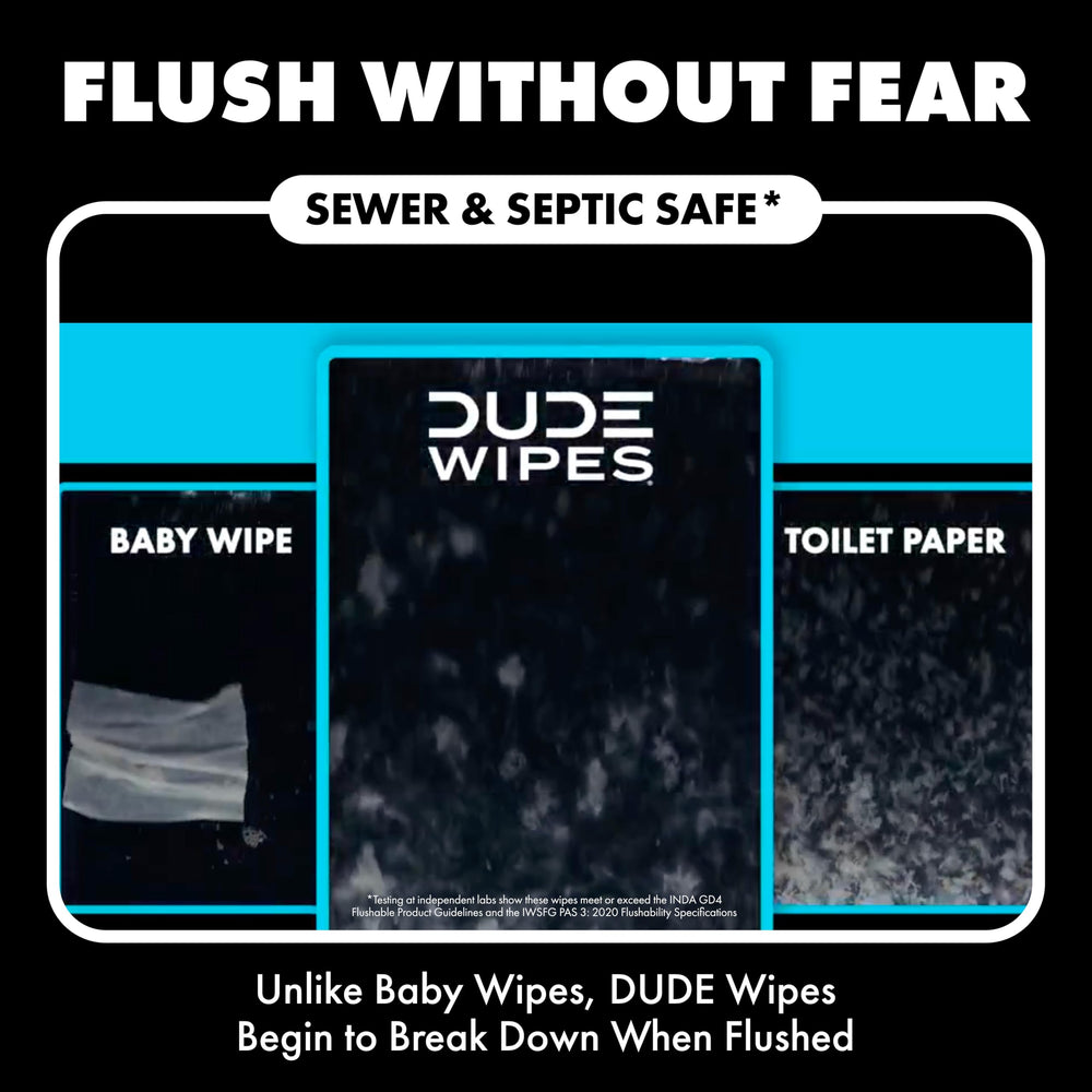 DUDE Wipes persona usando toallita tras baño para frescura inmediata