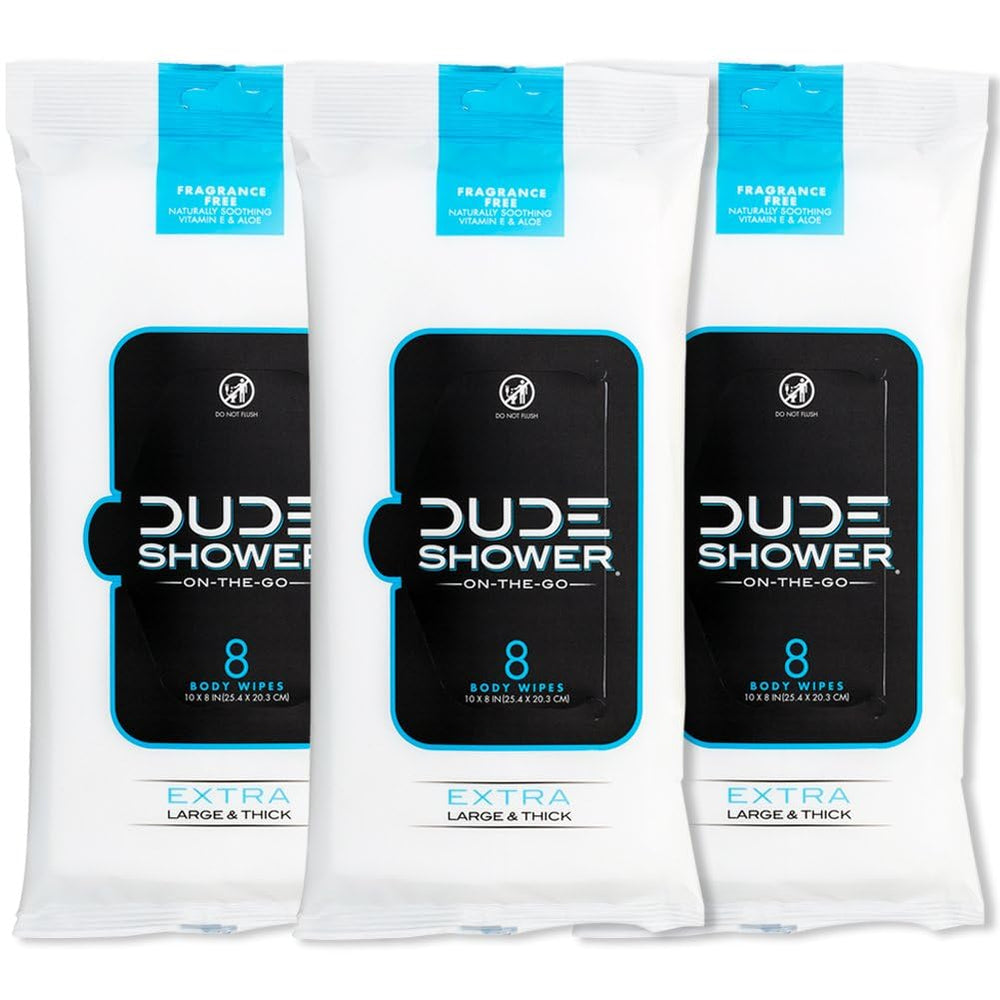 DUDE Wipes front packaging showing 24-count pack for easy travel freshness