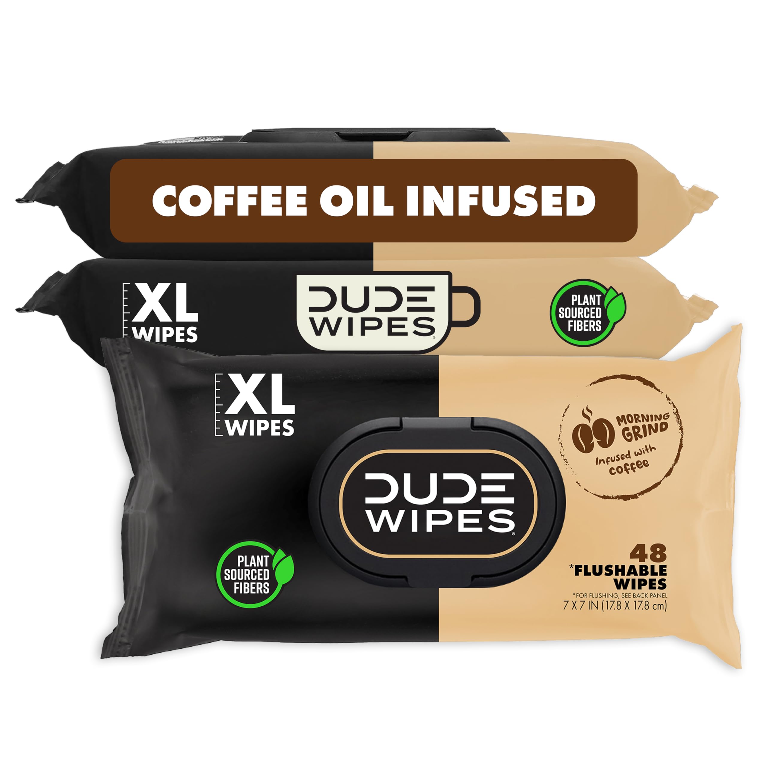DUDE Wipes paquete Morning Grind al frente mostrando 144 unidades y aroma a café